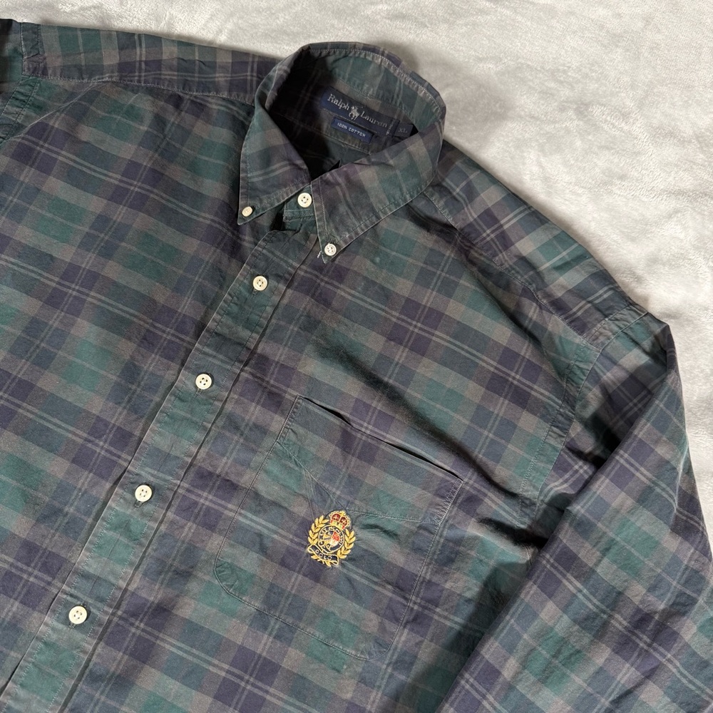 Vintage Polo Ralph Lauren Plaid Button Down Shirt Mens XL Crest Logo Thin Y2K